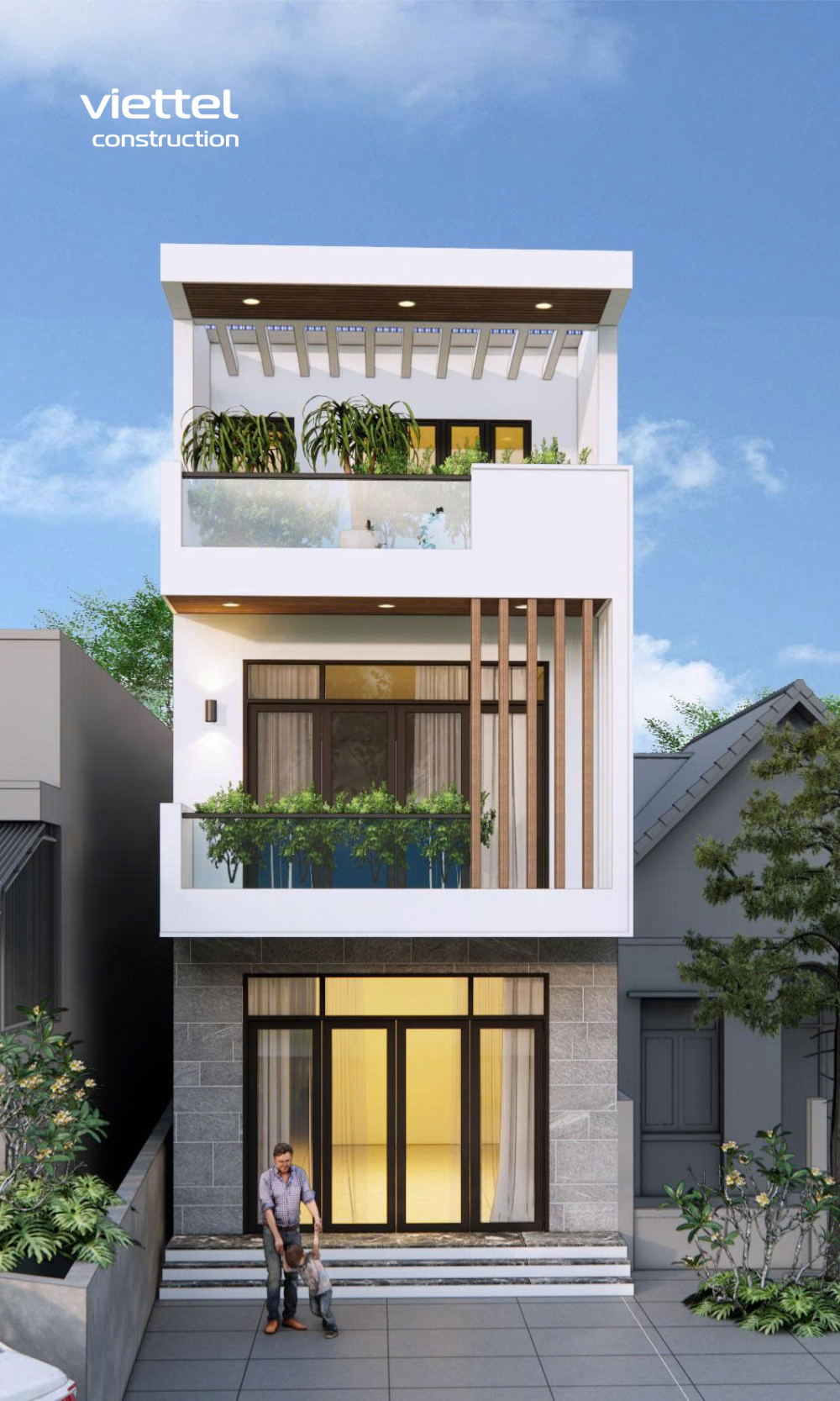 Mẫu nhà phố hiện đại 3 tầng mái bằng